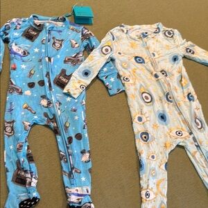 Posh Peanut Blue and Cream Footies with Playful Prints